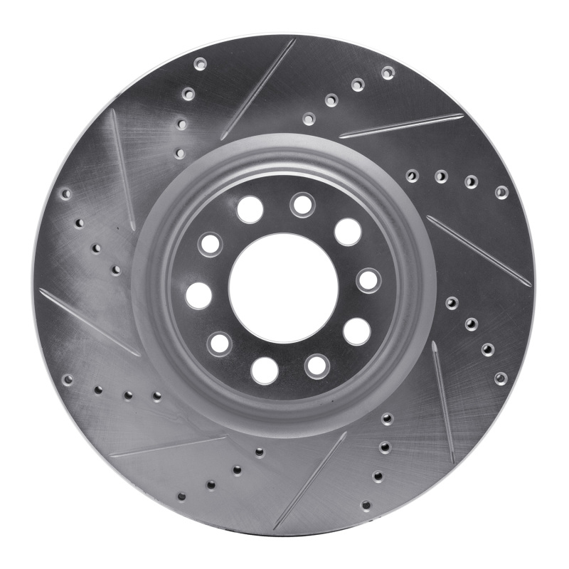 Alfa Romeo Stelvio Brake Rotor (1) - Front Left - R1 Concepts - Drilled & Slotted - Silver - `17-`25